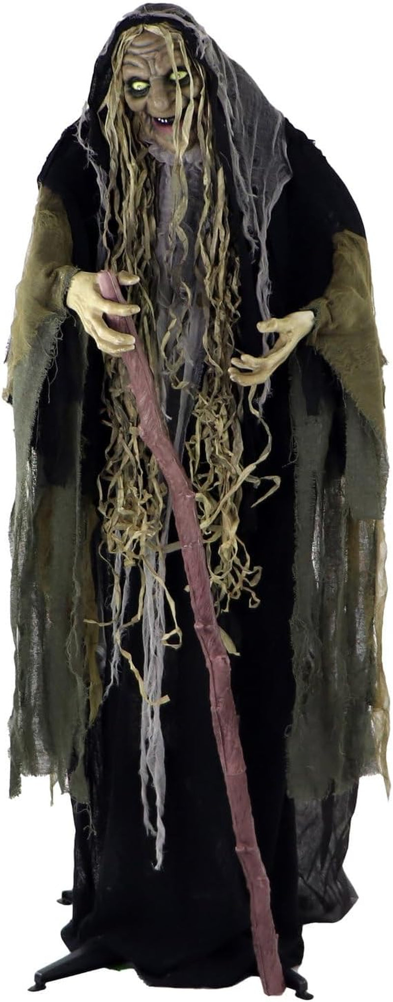 Life-Size Scary Poseable Talking Witch, Halloween Animatronic with Touch Activated Lights and Sound, Battery Operated Indoor or Covered Outdoor Halloween Decorations, Halloween Prop
