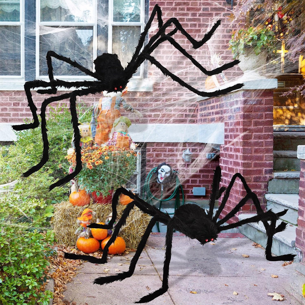 Outdoor Halloween Decorations Scary Giant Spider Fake Large Spider Hairy Spider Props for Halloween Yard Decorations Party Decor, Black (2 PCS)