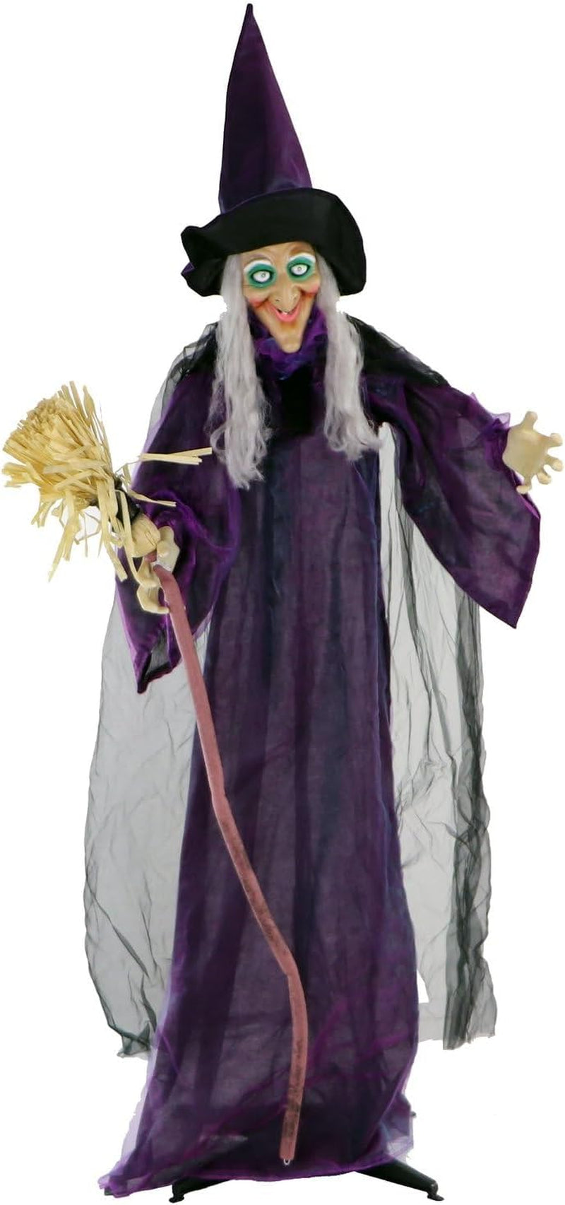 Talking Hunchback Witch, Halloween Animatronic with Movement and Lights for Battery Operated Scary Indoor or Covered Outdoor Halloween Decorations, Creepy Halloween Prop