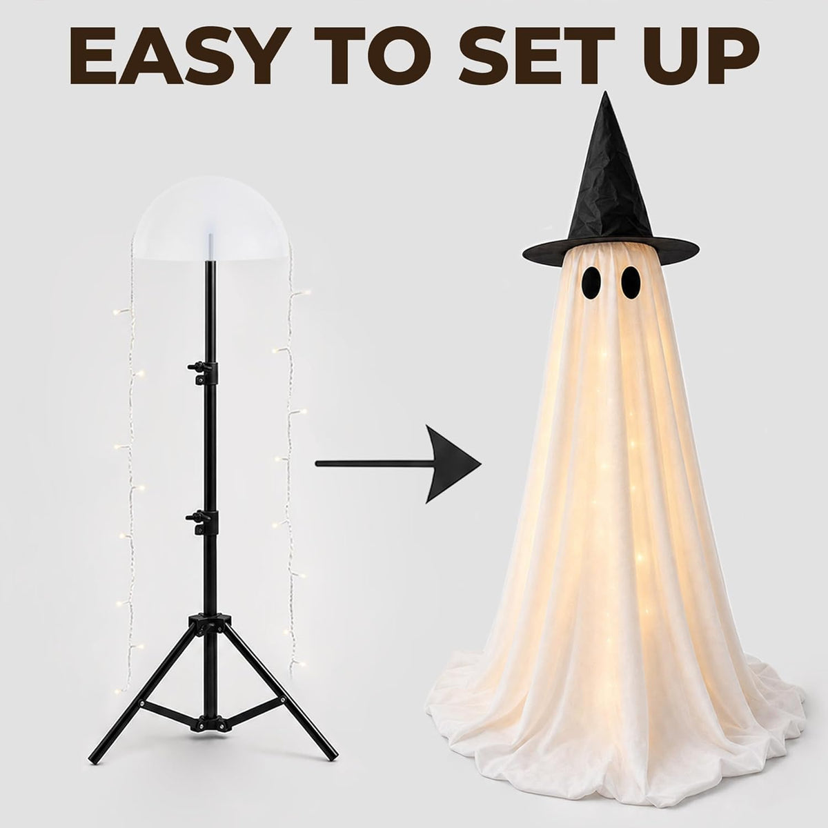 Halloween Decorations Indoor - 2 Pack Light up Ghosts Easy to Assemble Adjustable Height Spooky Halloween Party Decorations for Porch Yard Mantel Home