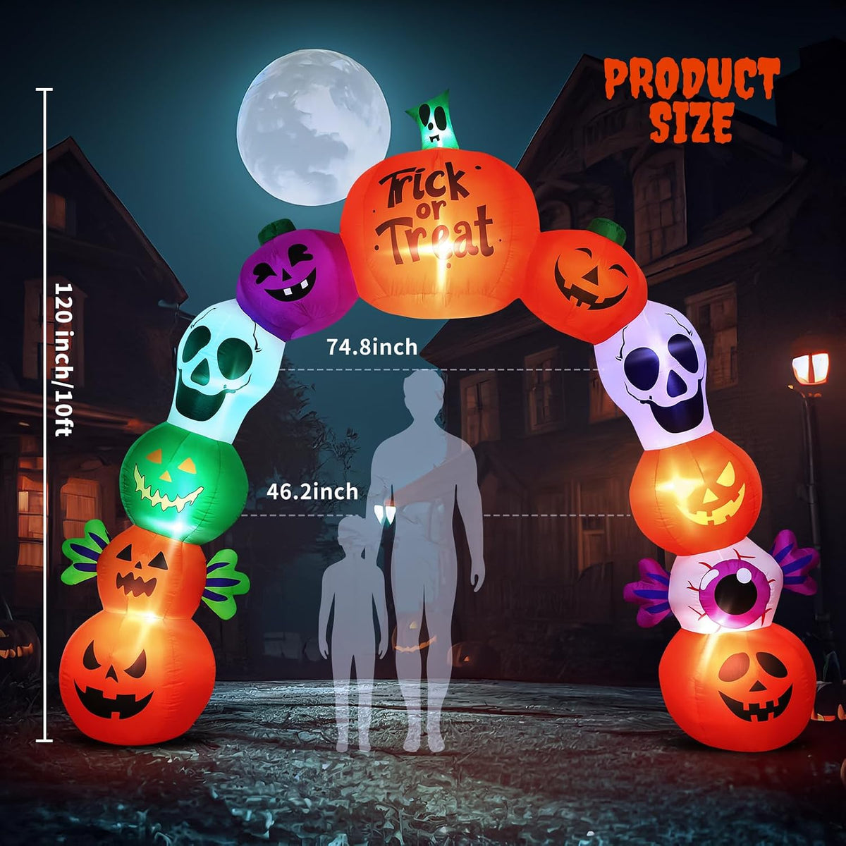 10FT Halloween Inflatable Pumpkin Skeleton Archway with LED Lights | Giant 10FT Design | Waterproof Polyester Fabric | Perfect for Outdoor Yard, Lawn & Halloween Party Decoration