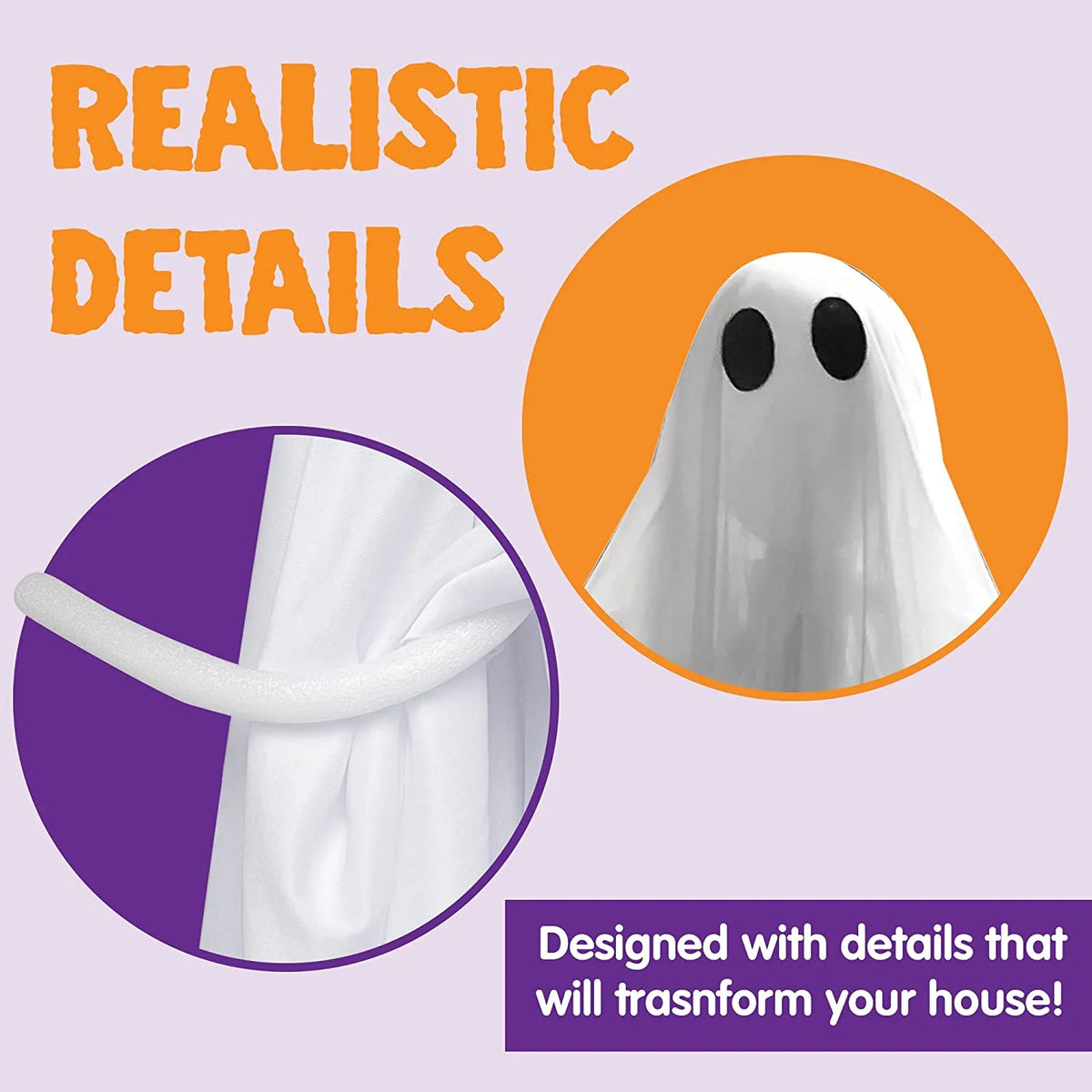 Halloween Ghost Decor with Blue LED Light, 47” Light up Hanging Ghost Halloween Yard Porch Decorations Outdoor