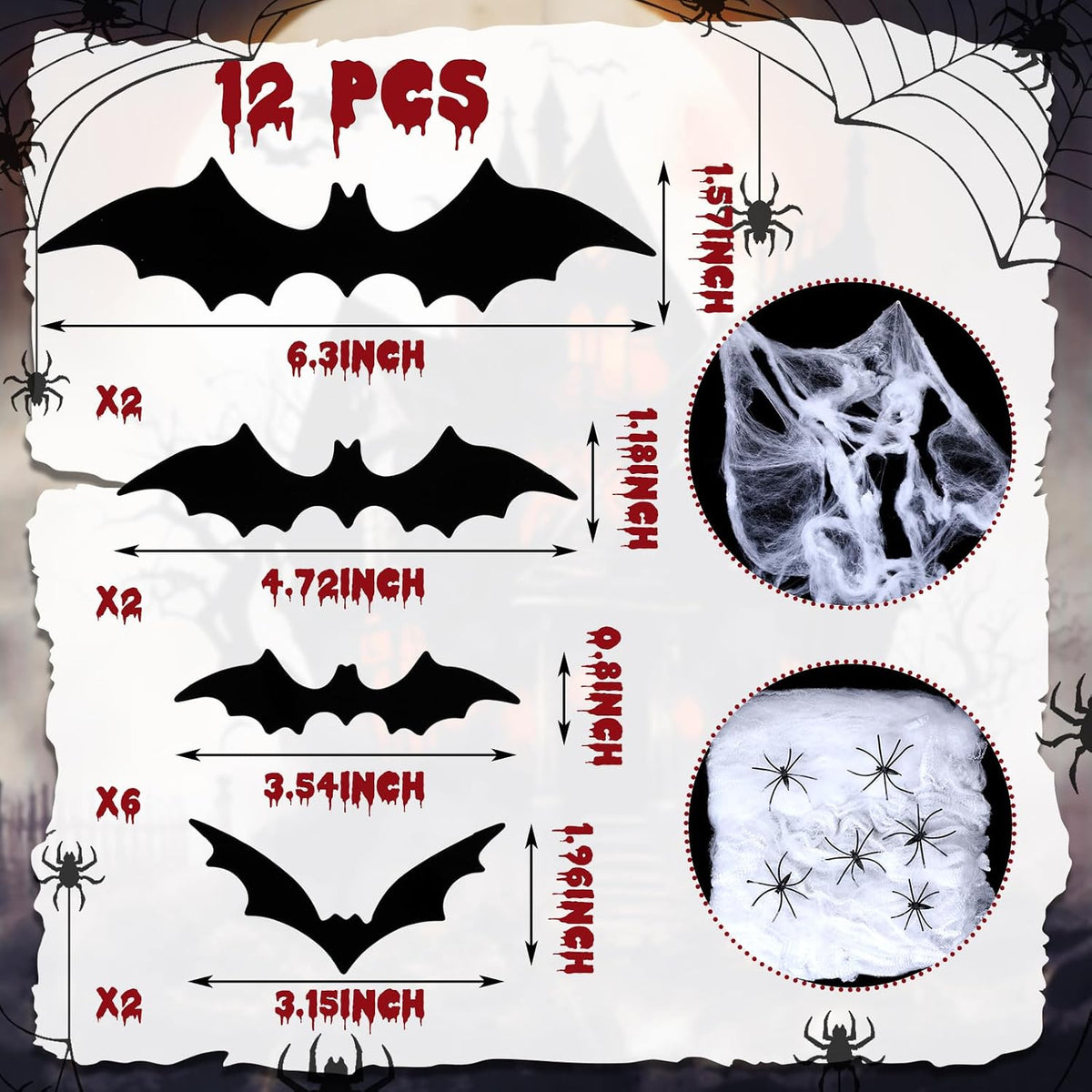 Halloween Trunk or Treat Car Decorations Kit with Gravestone Sticker Spider Webs Bats Scare Banner Tombstone Trunk or Treat Decorations for SUV Car Garage Door Entryway Archway Outdoor Decor