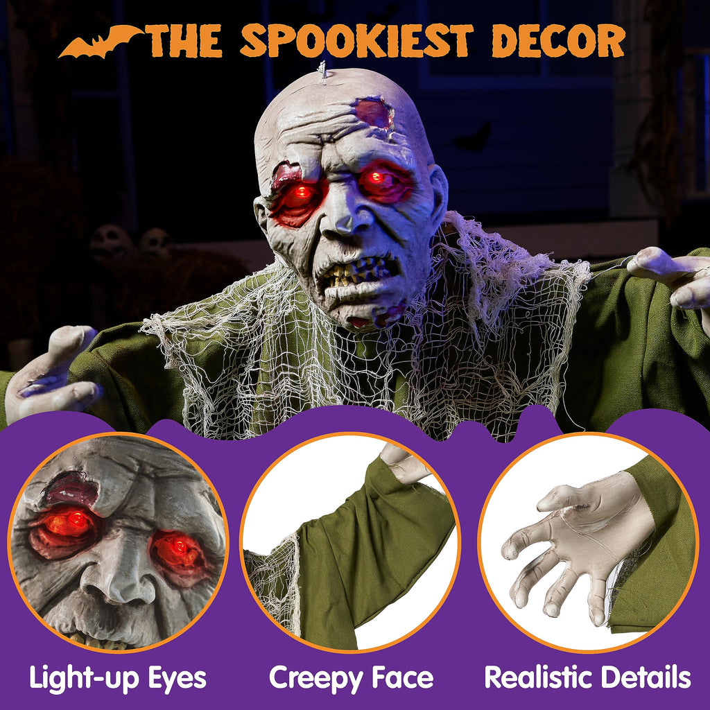 Halloween Groundbreaker Animated Halloween Decorations Zombie with Crawling Creepy Animatronic Decorations with Movable Arms,Outdoor Scary Halloween Yard Decorations