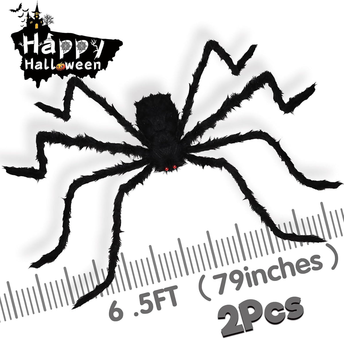 Outdoor Halloween Decorations Scary Giant Spider Fake Large Spider Hairy Spider Props for Halloween Yard Decorations Party Decor, Black (2 PCS)