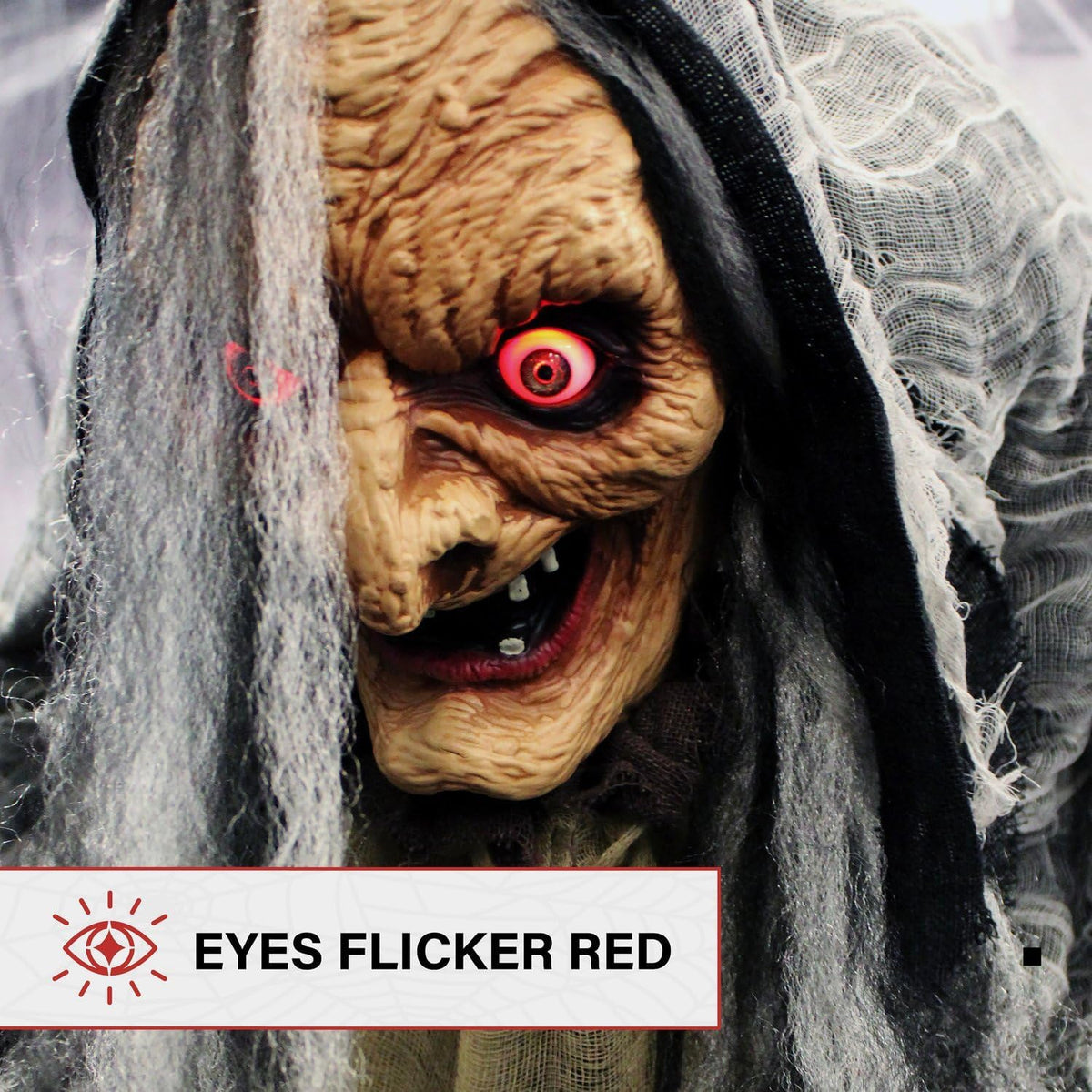 Life-Size Scary Poseable Talking Witch, Halloween Animatronic with Touch Activated Lights and Sound, Battery Operated Indoor or Covered Outdoor Halloween Decorations, Halloween Prop