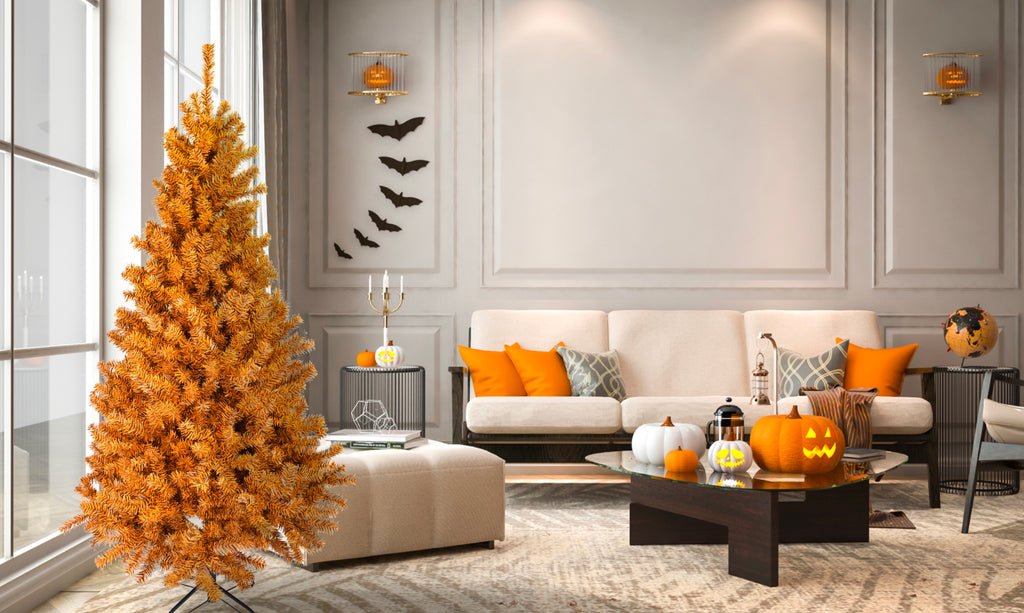 Black and Orange Halloween / Fall Colored Christmas Tree 6 Feet Tall
