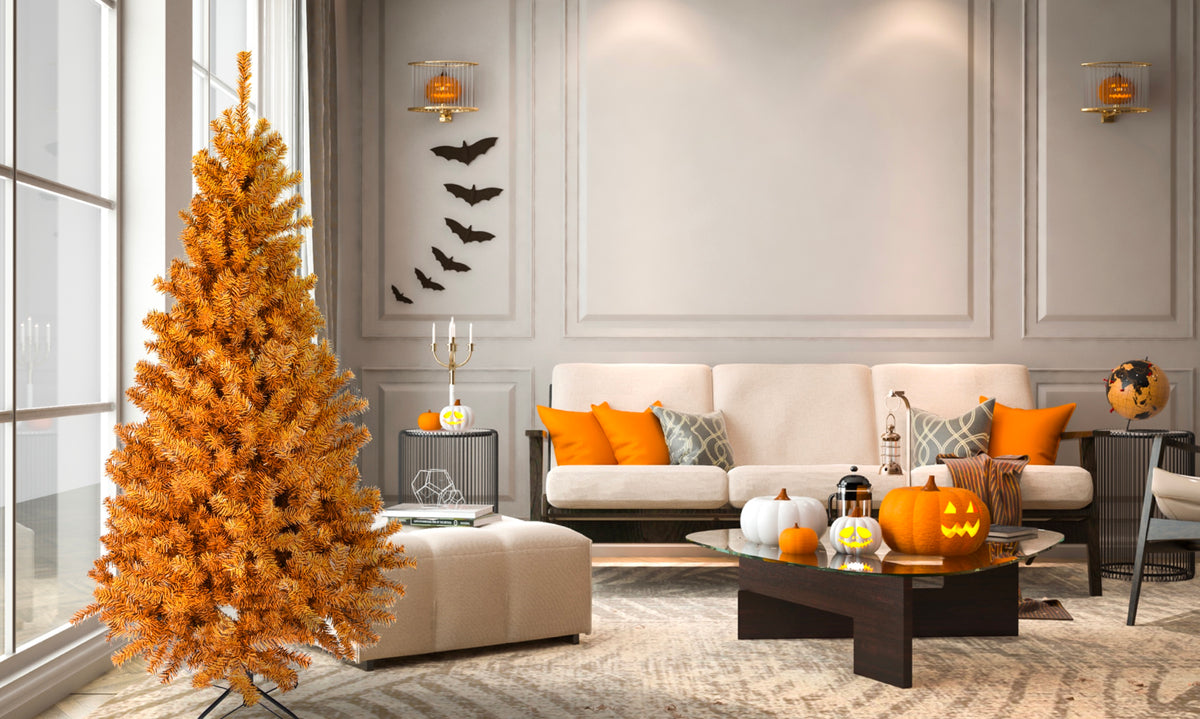 Black and Orange Halloween / Fall Colored Christmas Tree 6 Feet Tall