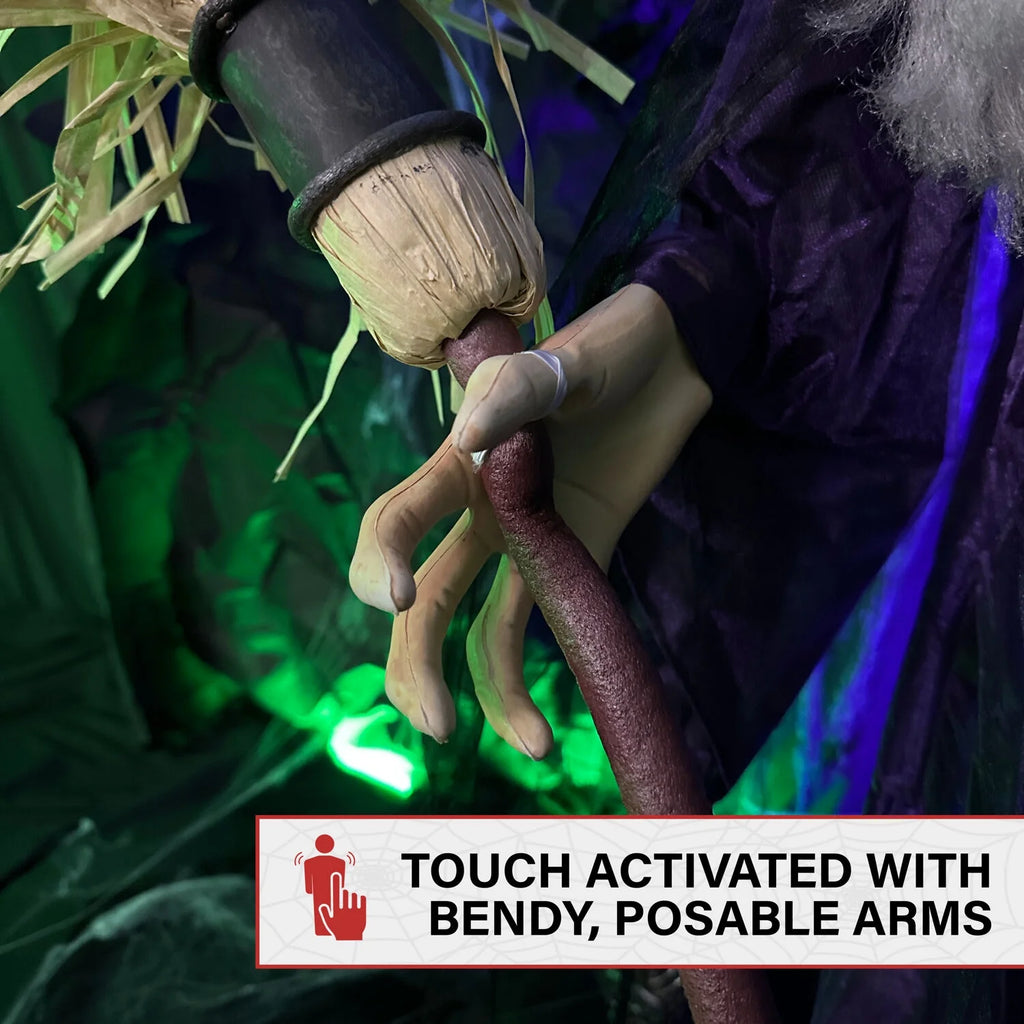 Life-Size Animated Talking Witch W/ Broomstick, 6 Ft Halloween Decoration