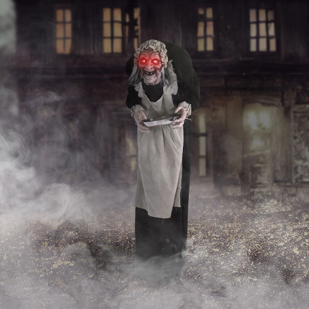 5 Ft Life-Size Animatronic Indoor/Covered Outdoor Zombie Maid Halloween Decoration, HHLADY-4FLSA