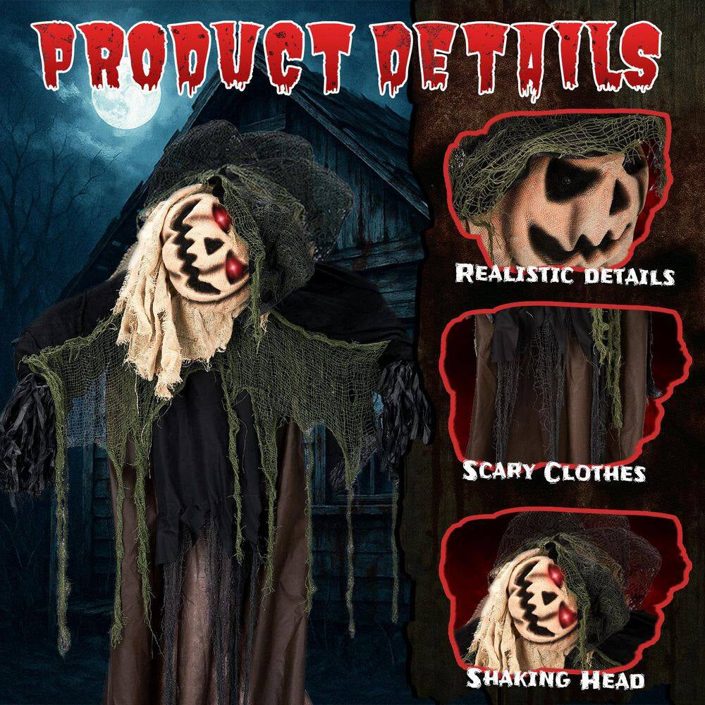 68 In. Outdoor Life Size Animatronics Wizard with Pumpkin Face Halloween Animatronic