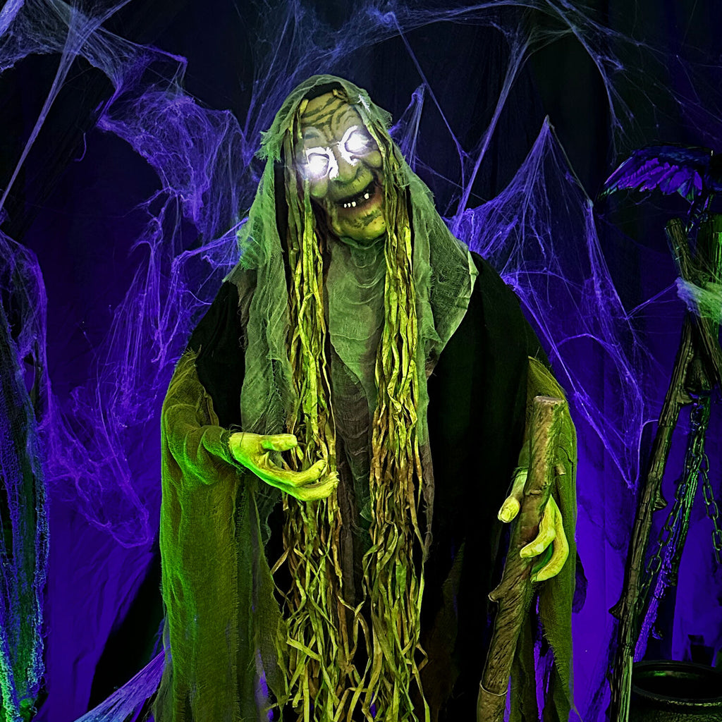 Life Size 5.6 Ft Animatronic Witch, Indoor/Outdoor Halloween Decoration