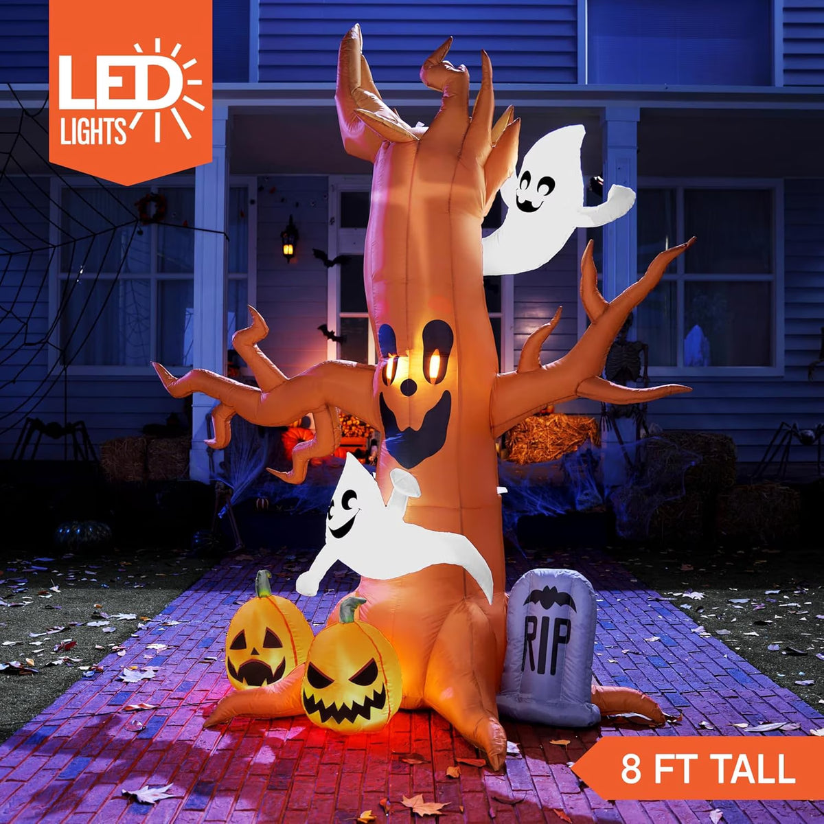 8 Ft Halloween Inflatable Spooky Tree with Ghost,Pumpkin & Tombstone,Blow up Decor with Built-In LED Lights for Outdoor,Yard,Garden and Lawn