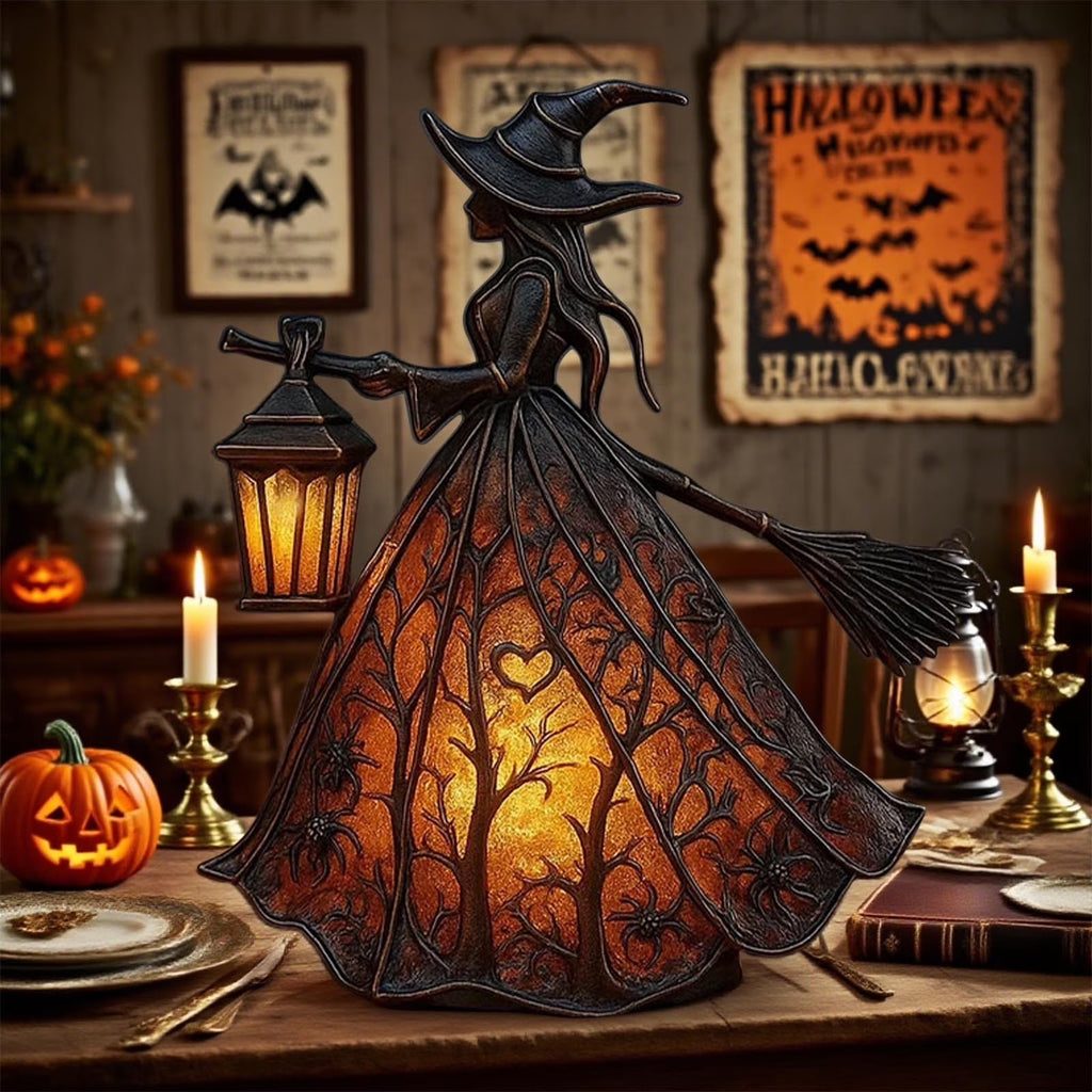 Halloween Witch Resin Statuette Lamp,Gothic Witch Decor with Lights,Standing Night Light for Home,Porch,Tabletop,Party Decor,For Halloween and Gift