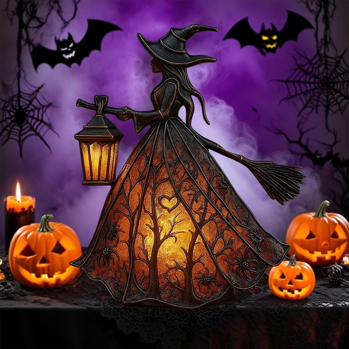 Halloween Witch Resin Statuette Lamp,Gothic Witch Decor with Lights,Standing Night Light for Home,Porch,Tabletop,Party Decor,For Halloween and Gift