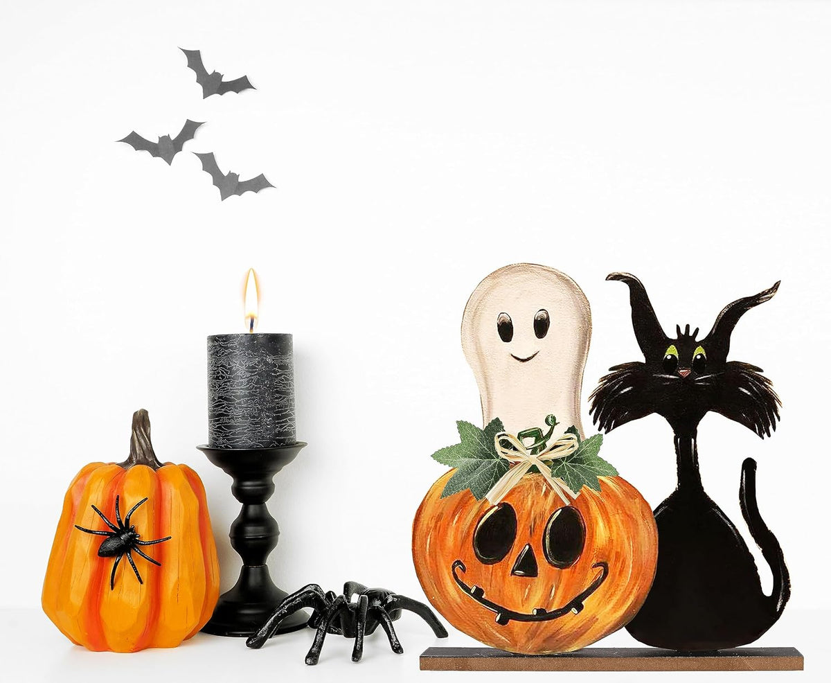 Halloween Decorations Indoor Halloween Wooden Signs Pumpkin Ghost Decor Table Signs Rustic Farmhouse Home Living Room Decor