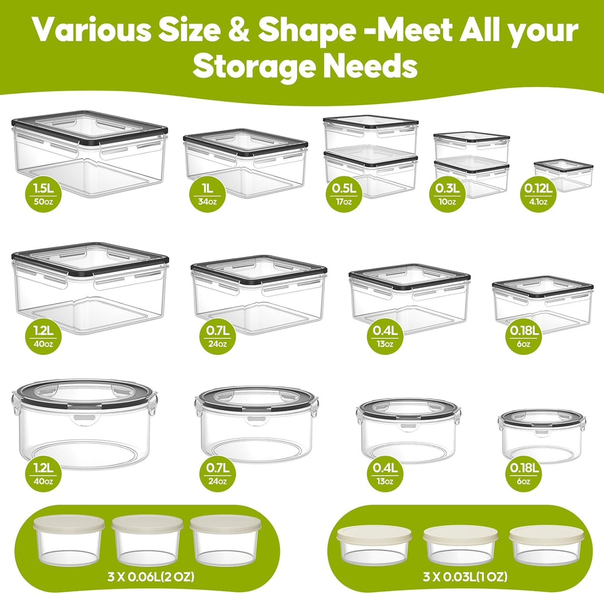 42 PCS Food Storage Containers with Lids (21 Containers & 21 Lids) - Reusable Plastic Food Containers for Kitchen Storage and Organization Bpa-Free Leakproof Meal Prep Container with Labels & Pen