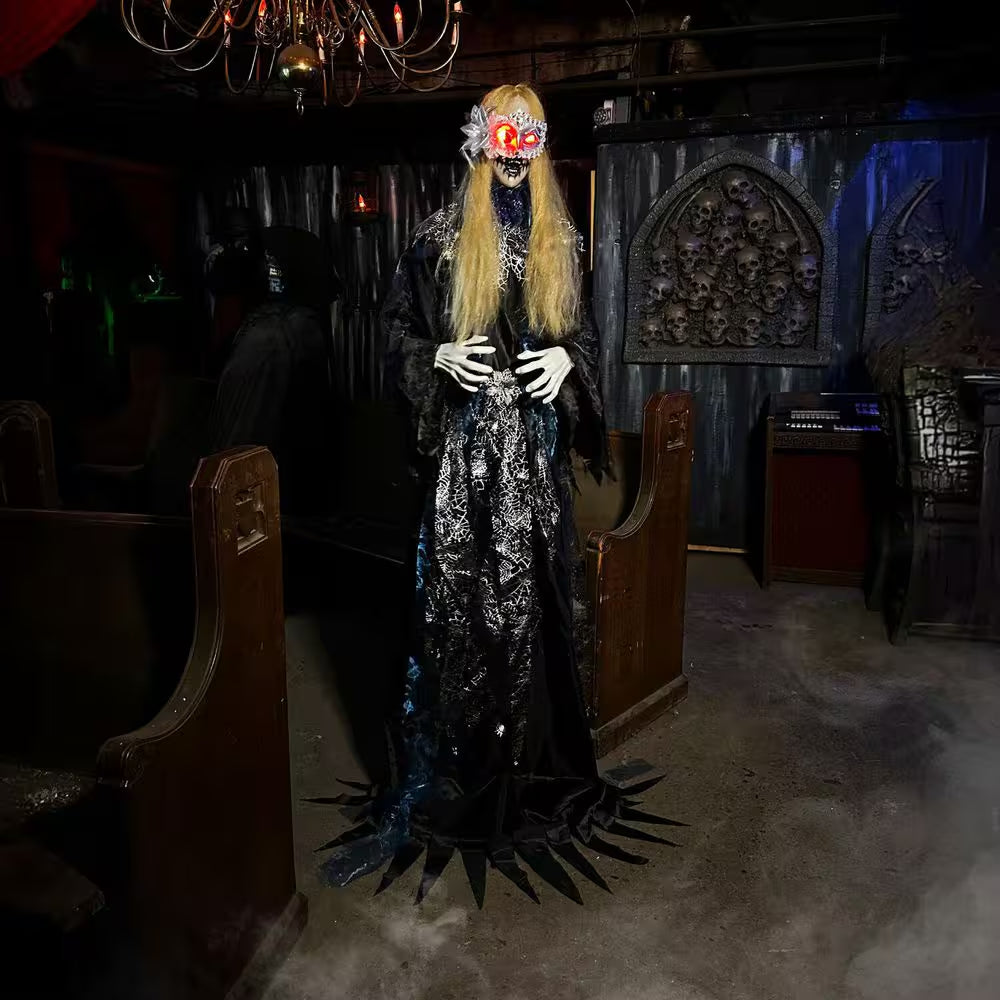 Life-Size 5.9 Ft. Touch-Activated Animatronic Animated Standing Masquerade Lady Halloween Prop