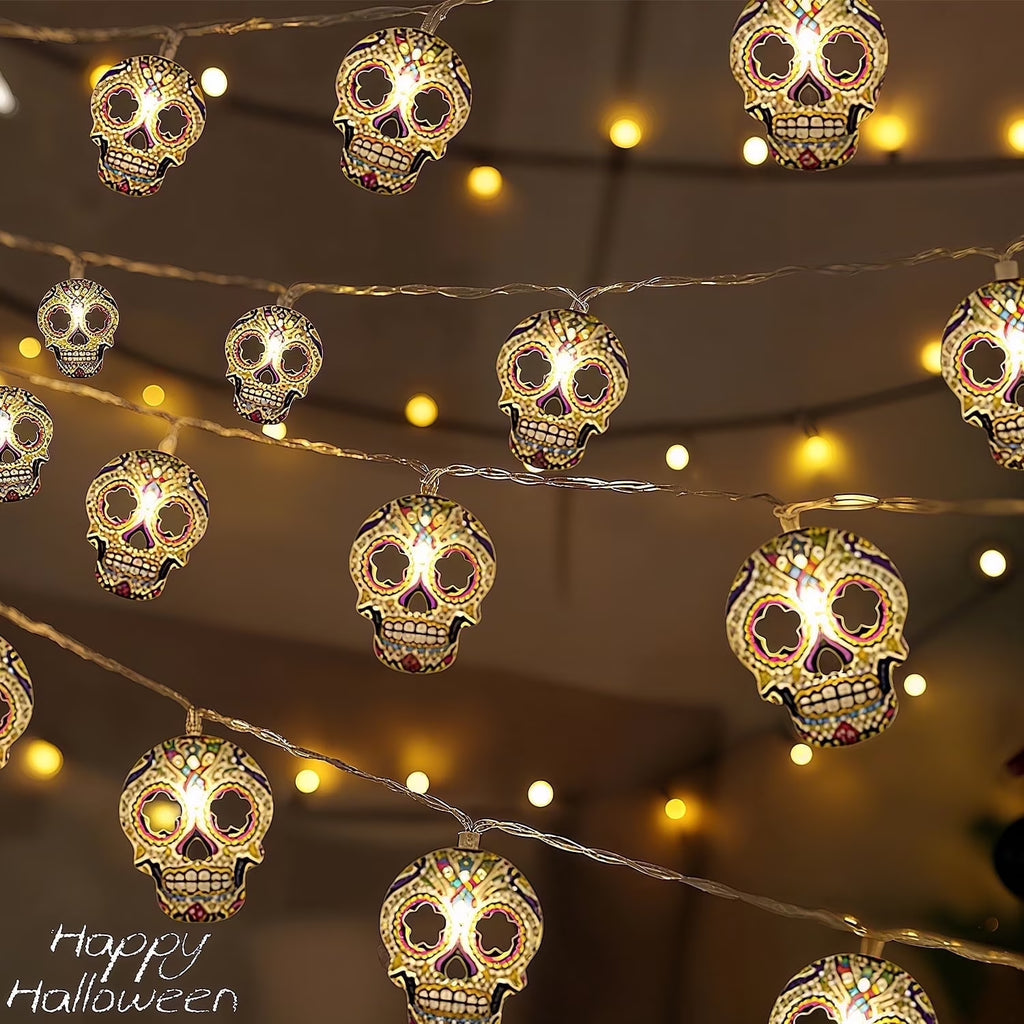 Halloween String Lights, 15Ft 30 LED Skull Halloween Lights Halloween Decorations Indoor Outdoor