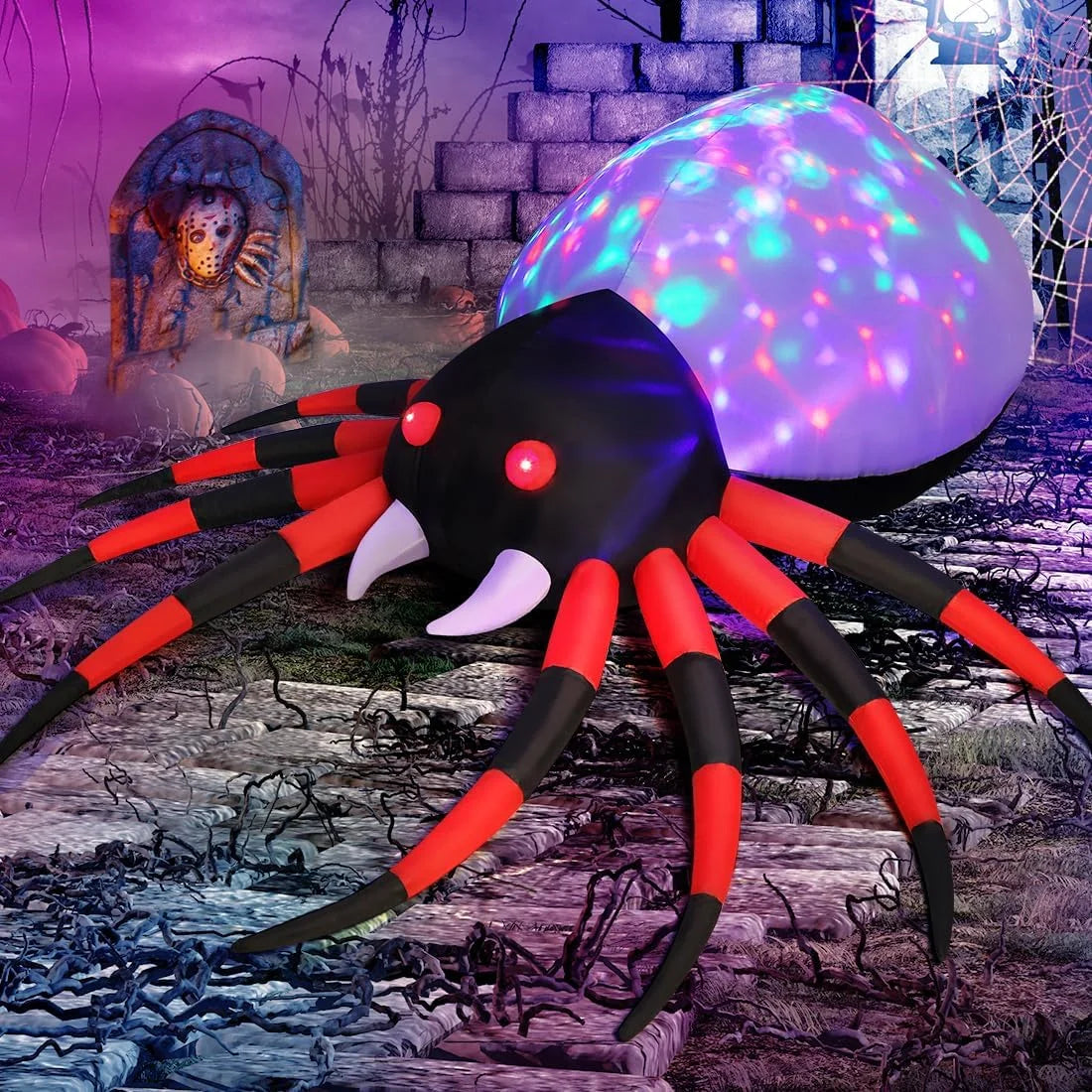 Halloween Inflatable 5 FT Halloween Spider Inflatable, Halloween Blow up Spider Halloween Spider Decoration with LED Lights Built-In, Outdoor Halloween Decorations Clearance for Halloween
