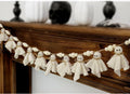 Ghost Halloween Banner: 1Pc White Ghost Halloween Party Banner with Wood Beads, Cute Ghosts Halloween Garland Halloween Banner Decorations for Home Wall Mantel Doorways Front Decor