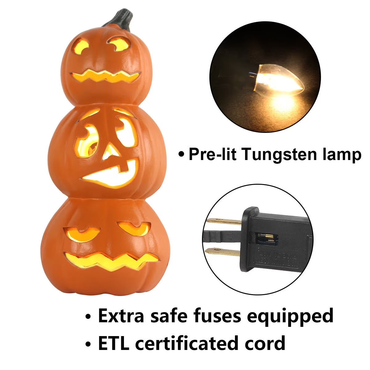 10In+15In Halloween Pumpkin Jack O Lantern Holiday Pre-Lit Pumpkin Lantern Perfect for Halloween Porch, Front Door, Fireplace Decoration