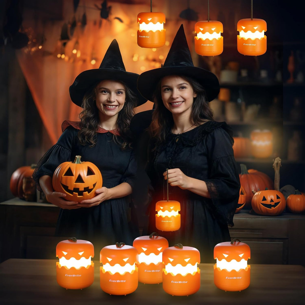 3-Pack Halloween Pumpkin Lantern, Collapsible Jack O Lantern Pumpkins with Lanyard, Halloween Party Favors, Light up Pumpkin Outdoor for Halloween Party Decoration, Battery Included