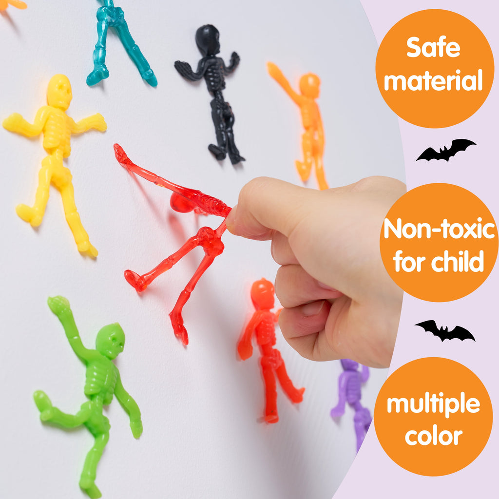 48 PCS Halloween Stretchy Skeletons, Halloween Stress Relief Toys,Stretchy Skull Toys for Halloween Trick or Treat Party Favor, Halloween Goody Bag Fillers