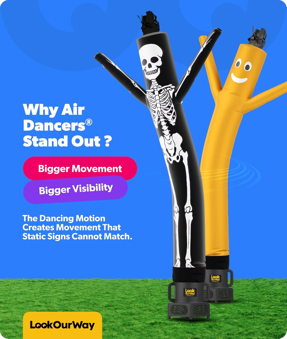 Halloween Air Dancers Inflatable Tube Man Set | 7Ft Skeleton Wacky Waving Inflatable with 12-Inch Blower | Outdoor Halloween Decorations & Halloween Blow Ups for Business or Yard Display