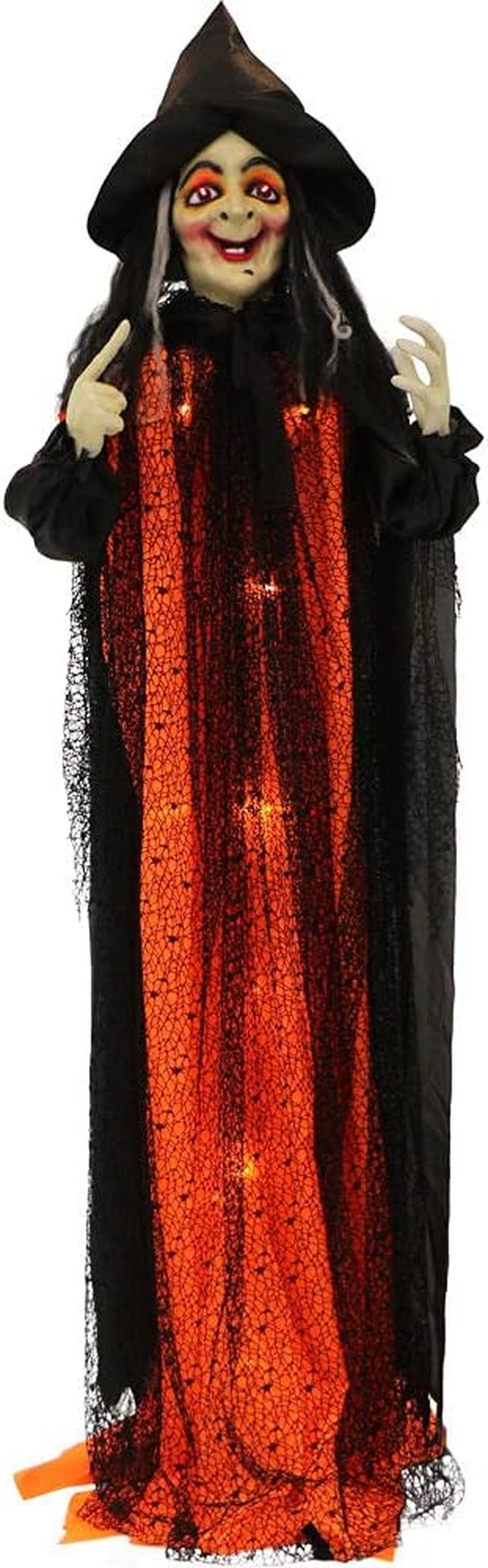 Life-Size Scary Poseable Talking Witch, Halloween Animatronic with Touch Activated Lights and Sound, Battery Operated Indoor or Covered Outdoor Halloween Decorations, Halloween Prop