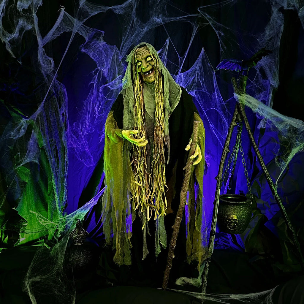 Life Size 5.6 Ft Animatronic Witch, Indoor/Outdoor Halloween Decoration