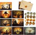 24 Pack Vintage Halloween Greeting Cards, Jack-O'-Lantern and Witch Halloween Cards, Artful Spooky Halloween Themed Card Set, 8 Designs Halloween Cards Bulk