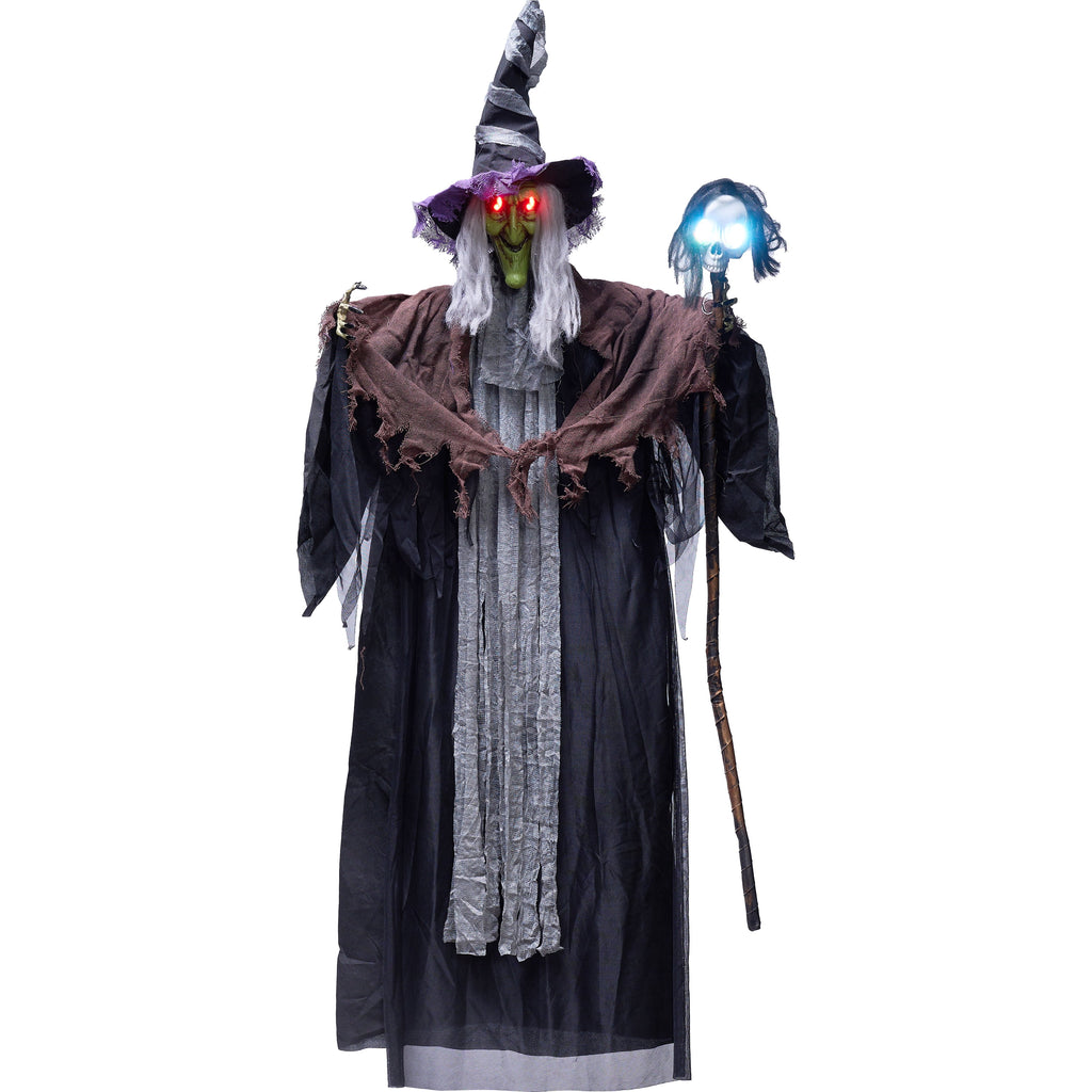 Syncfun 59 Inch Animated Halloween Witch Decoration,Outdoor Light up Talking Witch Halloween Hanging Witch with Skeleton Wand Decoration for Halloween Outdoor Decor