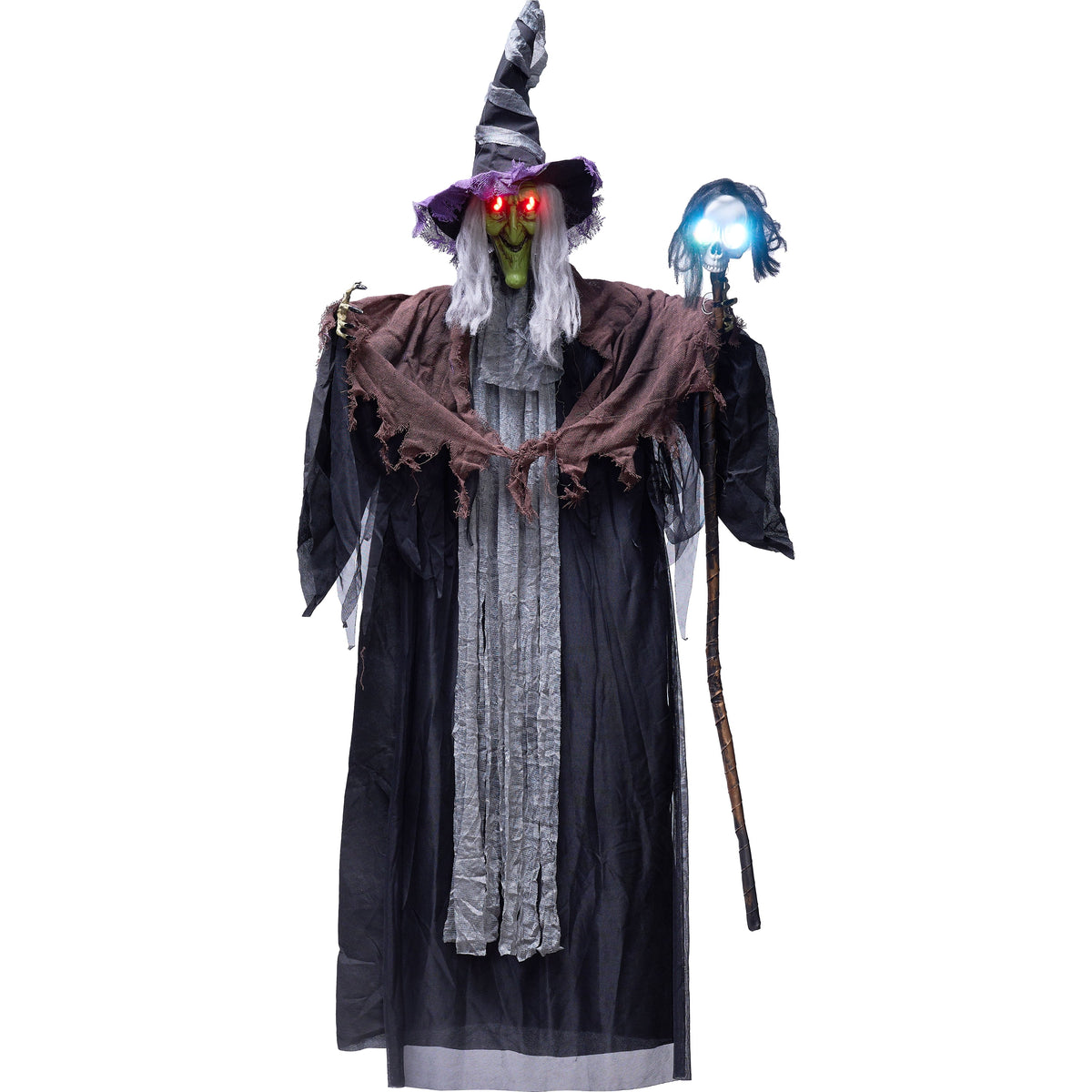 Syncfun 59 Inch Animated Halloween Witch Decoration,Outdoor Light up Talking Witch Halloween Hanging Witch with Skeleton Wand Decoration for Halloween Outdoor Decor