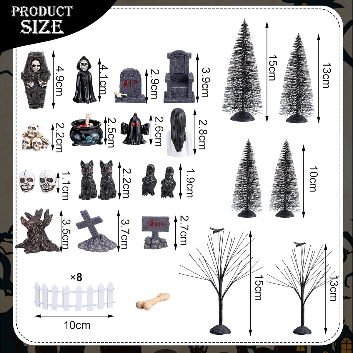 32 Pcs Halloween Village Miniature Town Accessories Set Halloween Figurines Spooky Bare Branches Tombstones Skeleton Skulls Resin Horror Village Collections for Party Town Decorations