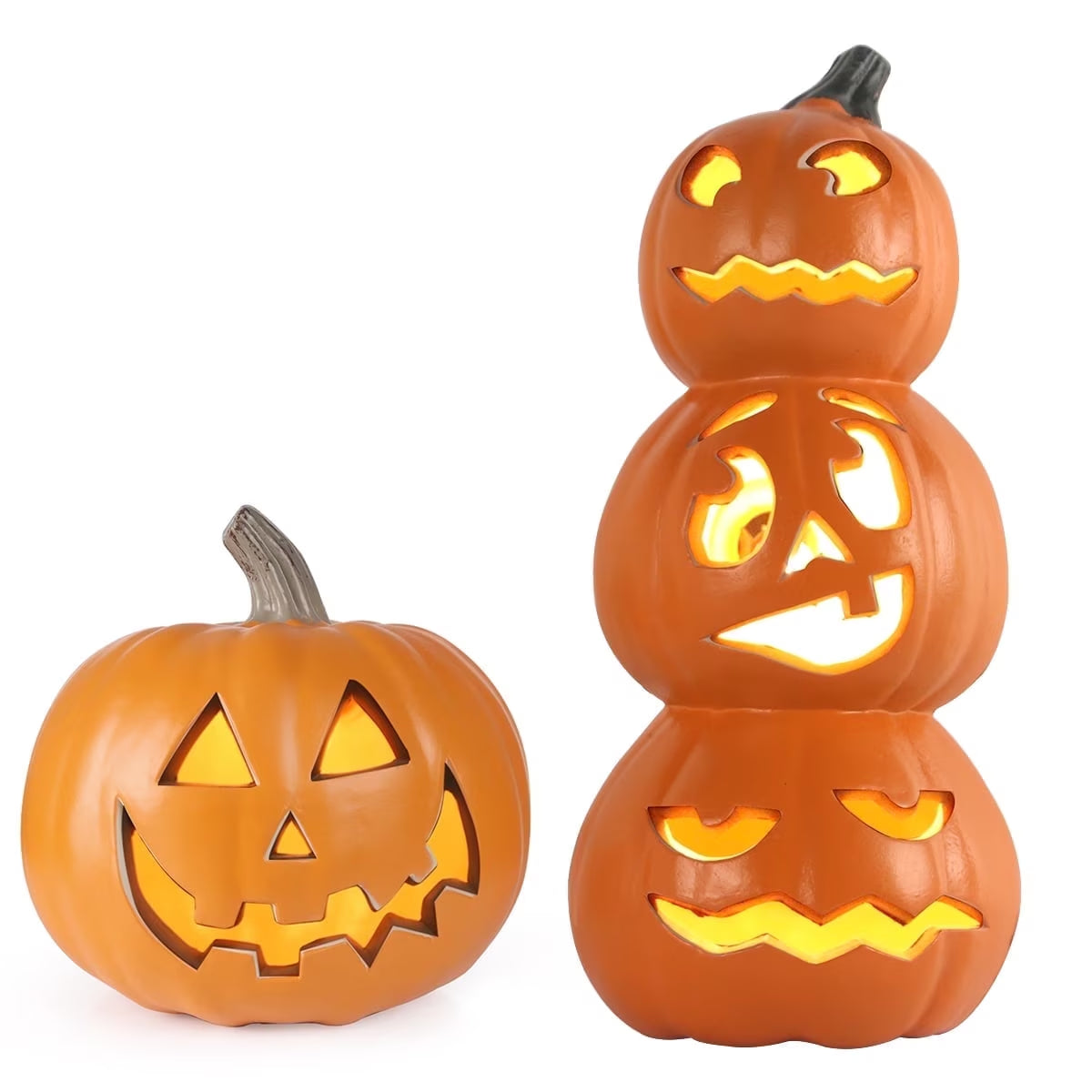 10In+15In Halloween Pumpkin Jack O Lantern Holiday Pre-Lit Pumpkin Lantern Perfect for Halloween Porch, Front Door, Fireplace Decoration