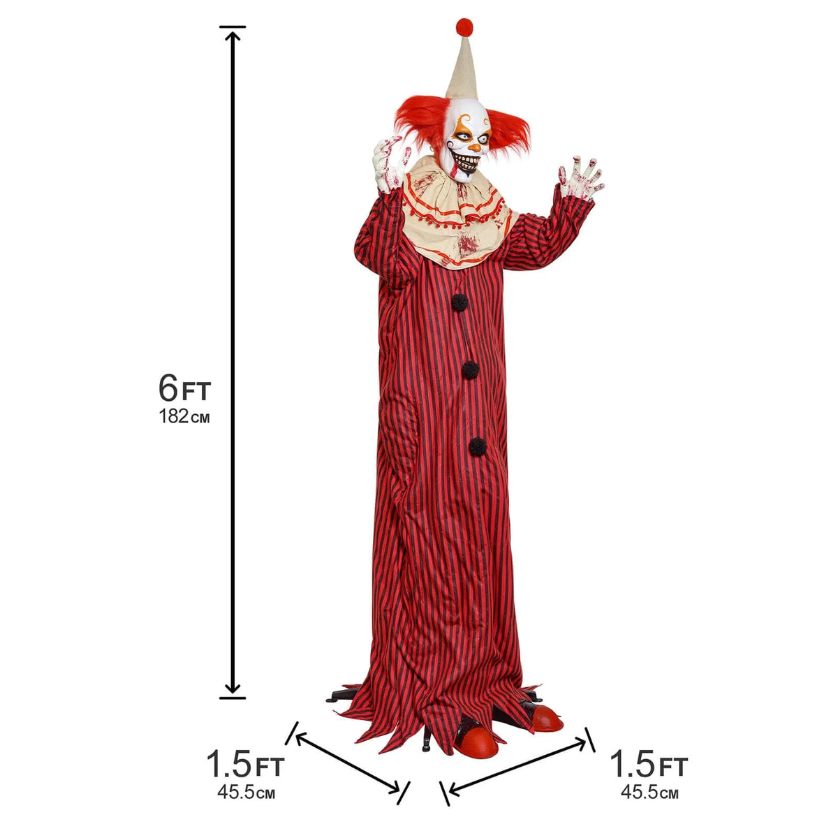 72" Halloween Decorations Outdoor Standing Animatronic Clown with Red Light up Eyes, Motion and Sound Activated Moving Arms and Head, Scary Clown Halloween Yard Patio House Decor