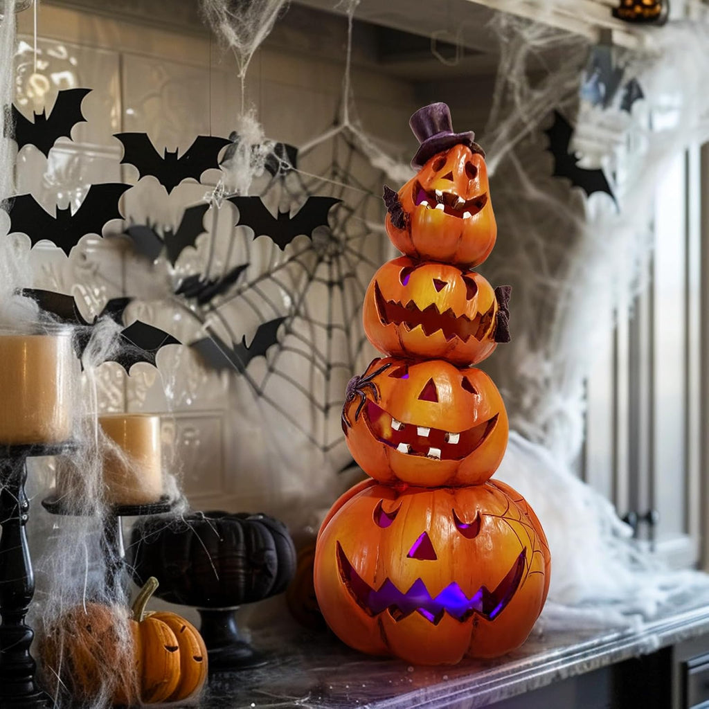 Halloween Pumpkin Decorations Indoor Halloween Decorations Clearance for Table/Halloween/Window/Present Box/Gift/Courtyard Corridor (Orange Stacked Pumpkins)