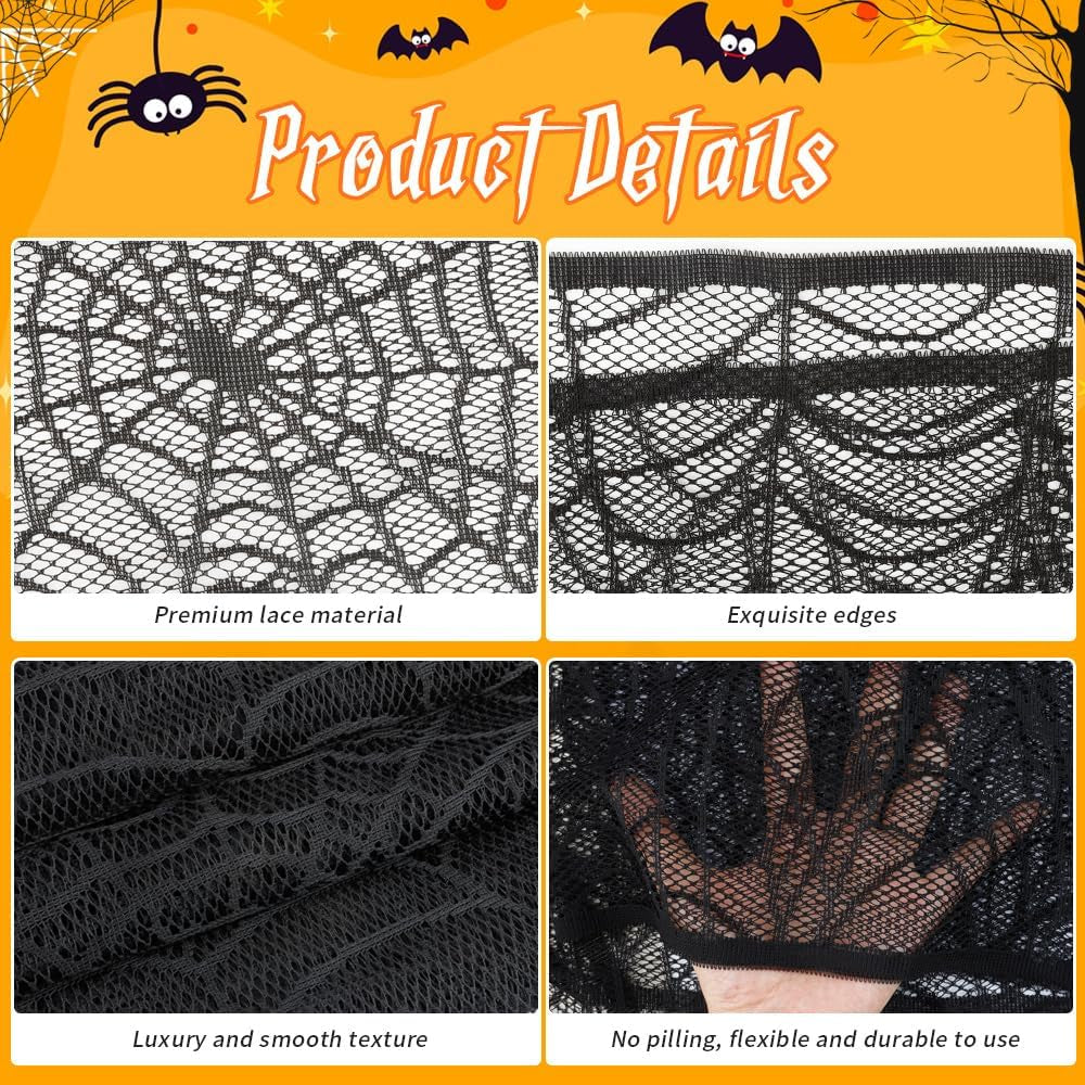 Halloween Fireplace Decoration Mantel Decoration, Cobweb Fireplace Scarf Black Lace Spiderweb Fireplace Mantel Cover for Halloween Party Supplies, Halloween Decorations Indoor Halloween Decor