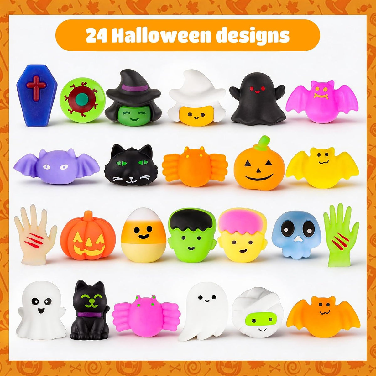 24Pcs Halloween Squishies Toys for Kids Halloween Party Favors Halloween Goodie Bag Fillers Prizes Halloween Decorations Stress Relief Toys for Adults