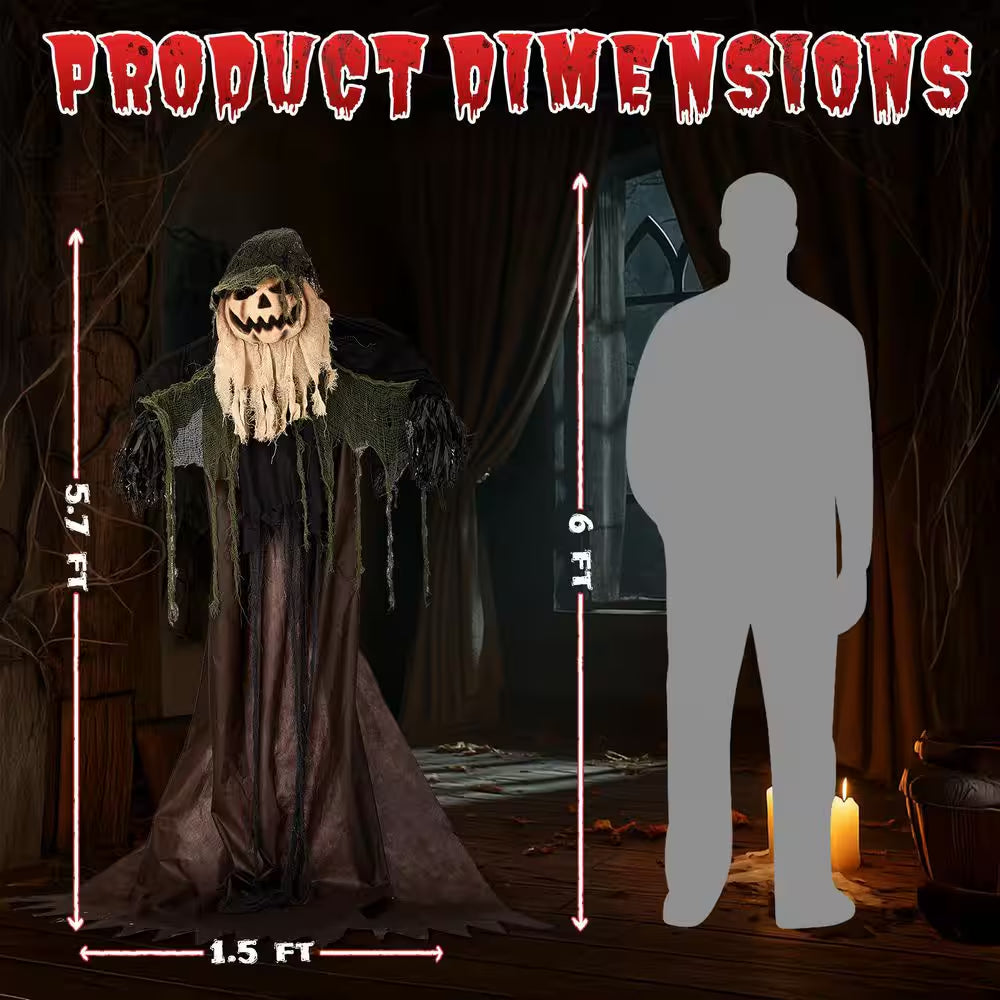 68 In. Outdoor Life Size Animatronics Wizard with Pumpkin Face Halloween Animatronic
