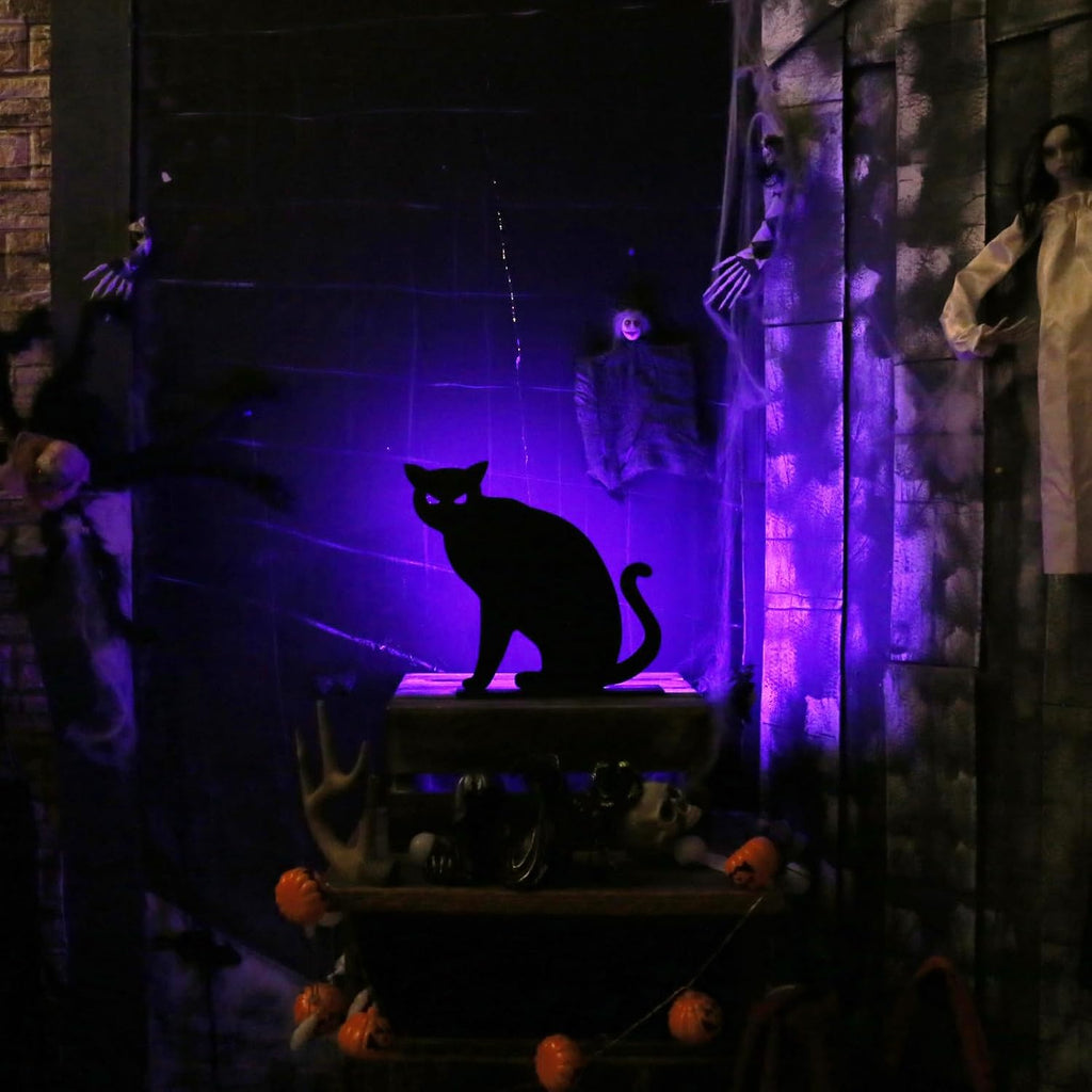 Halloween Decorations, 2PCS Wooden Black Cat Tabletop Decoration Sign with Lights, for Halloween Home Farmhouse Indoor Party Decor.