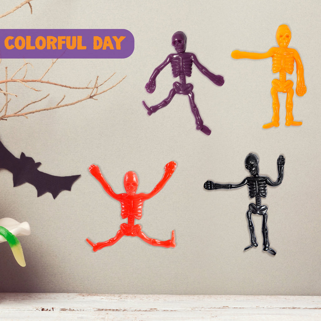 48 PCS Halloween Stretchy Skeletons, Halloween Stress Relief Toys,Stretchy Skull Toys for Halloween Trick or Treat Party Favor, Halloween Goody Bag Fillers