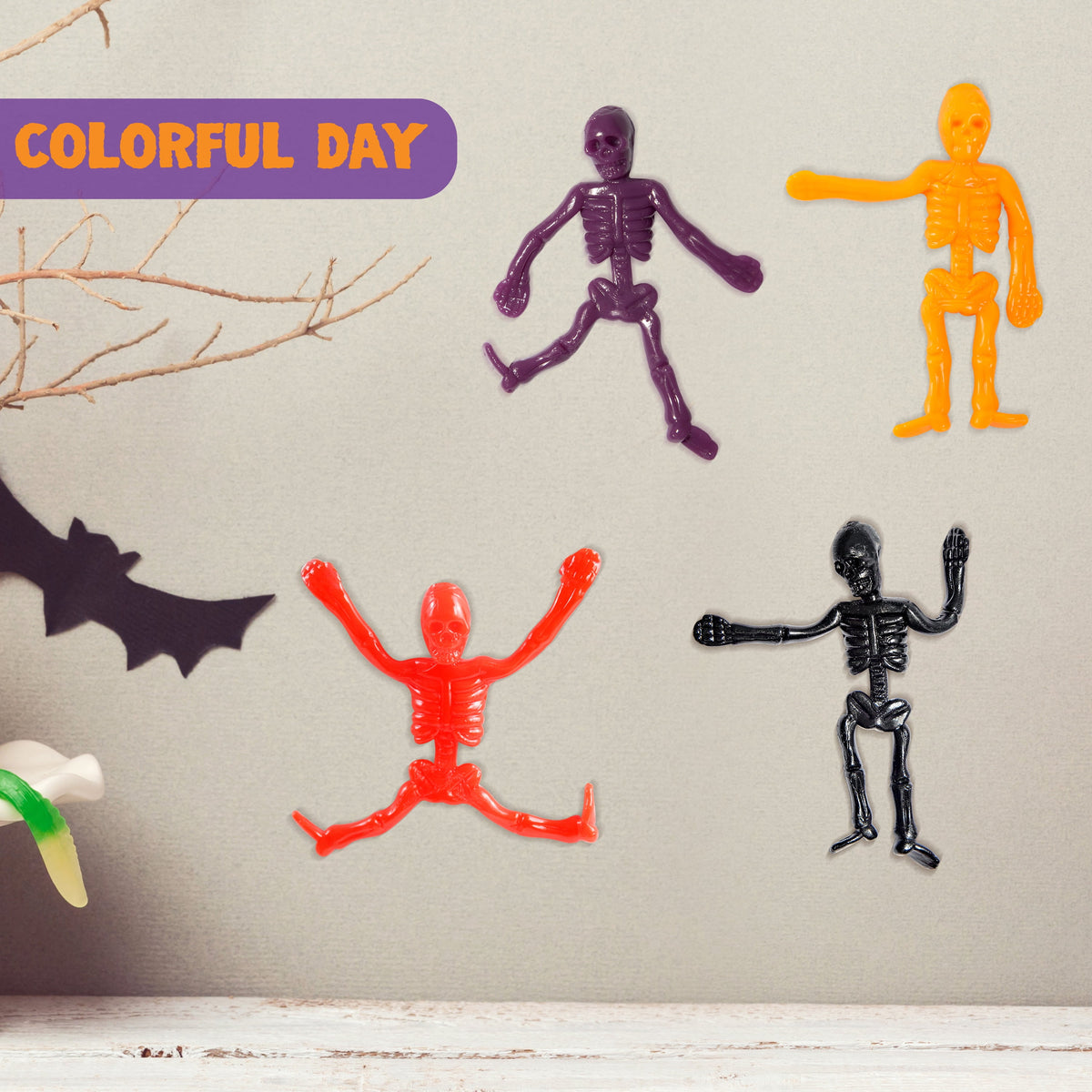 48 PCS Halloween Stretchy Skeletons, Halloween Stress Relief Toys,Stretchy Skull Toys for Halloween Trick or Treat Party Favor, Halloween Goody Bag Fillers