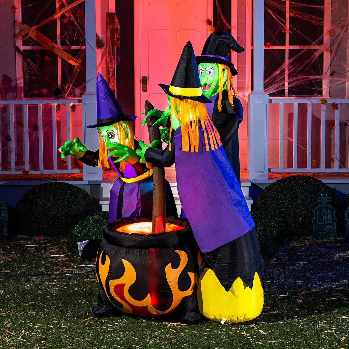 6 Ft Halloween Inflatable Outdoor Witches Cauldron Pot Large Decorations with Flame Light,Halloween Blow Ups for outside Yard Decoration