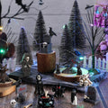 32 Pcs Halloween Village Miniature Town Accessories Set Halloween Figurines Spooky Bare Branches Tombstones Skeleton Skulls Resin Horror Village Collections for Party Town Decorations