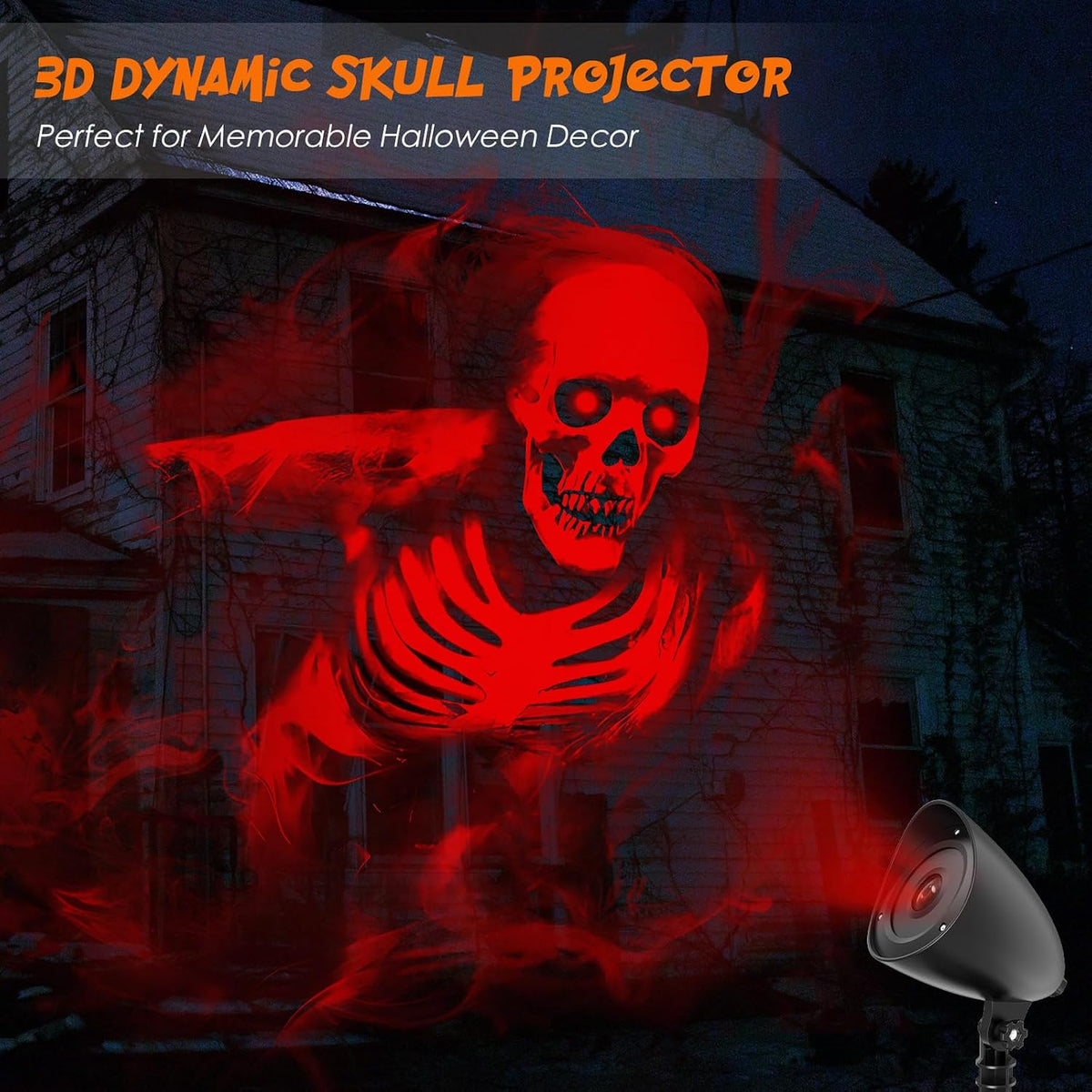 Halloween Projector Light Outdoor, Dynamic Red Skull Halloween Decorations | Halloween Projector Light, 3D Dynamic Red Skull Waterproof Hologram Projector for Home Window Halloween Decorations Outdoor