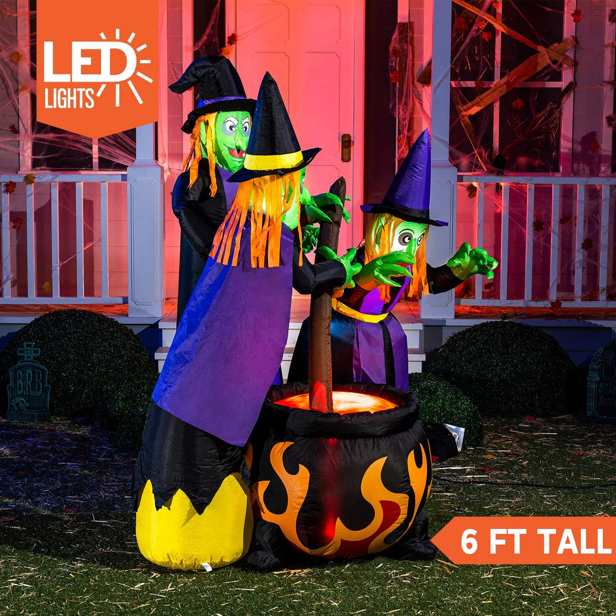 6 Ft Halloween Inflatable Outdoor Witches Cauldron Pot Large Decorations with Flame Light,Halloween Blow Ups for outside Yard Decoration