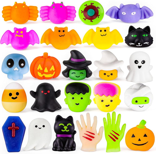 24Pcs Halloween Squishies Toys for Kids Halloween Party Favors Halloween Goodie Bag Fillers Prizes Halloween Decorations Stress Relief Toys for Adults