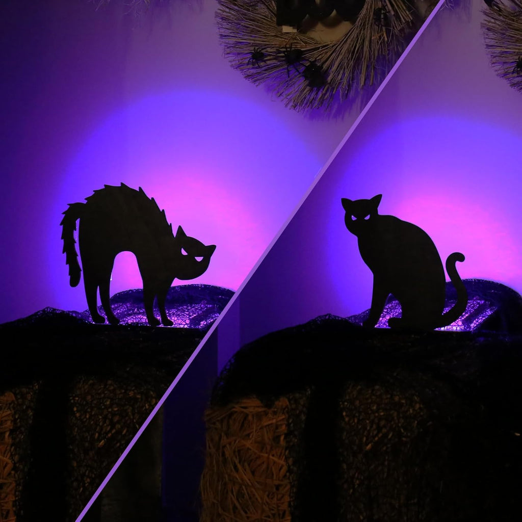 Halloween Decorations, 2PCS Wooden Black Cat Tabletop Decoration Sign with Lights, for Halloween Home Farmhouse Indoor Party Decor.